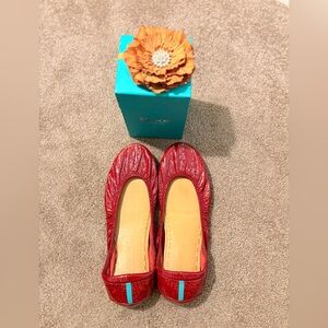 Tkees Women's Red Leather Ballet Flats